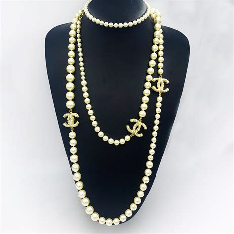 sterling silver chanel necklace|chanel pearl long strand necklaces.